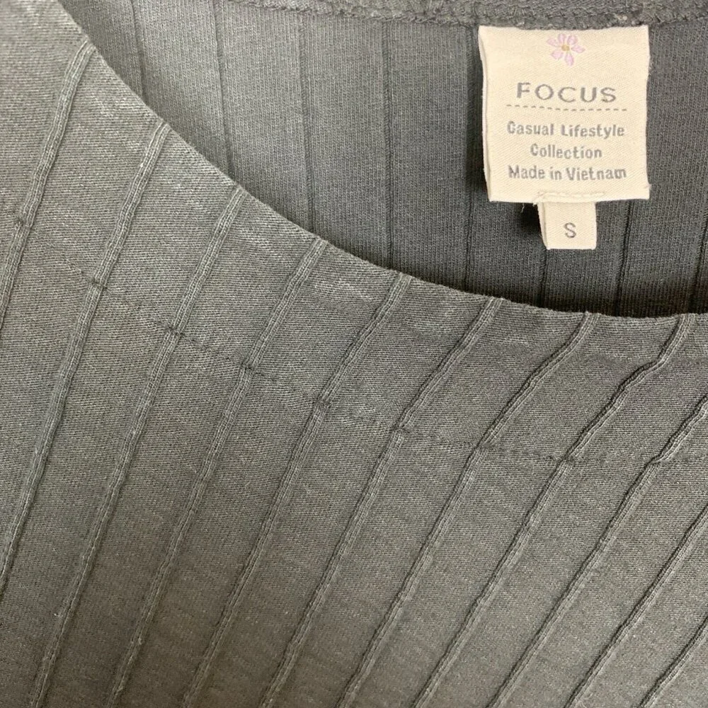 Focus Casual Life 3/4 Sleeve Tunic Top Black Knit Pocket Lagenlook Womens S